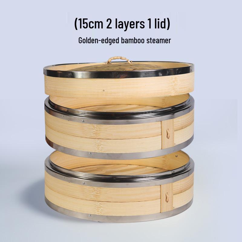 Mao Bamboo Steamer Basket with Stainless Steel Edge - Ideal for Baozi, Mantou, and Xiaolongbao.