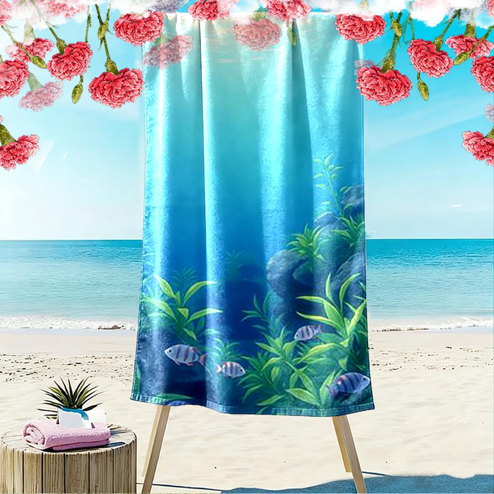 Underwater Ocean Scene with Plants and Fish Beach towel quick-drying for travel outdoor sports jogging beach and swimming