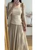 Luxurious Retro Ice Silk Cotton Linen Midi Skirt for Women: Spring/Summer 2026 Slimming High-Low Floor-Length Dress