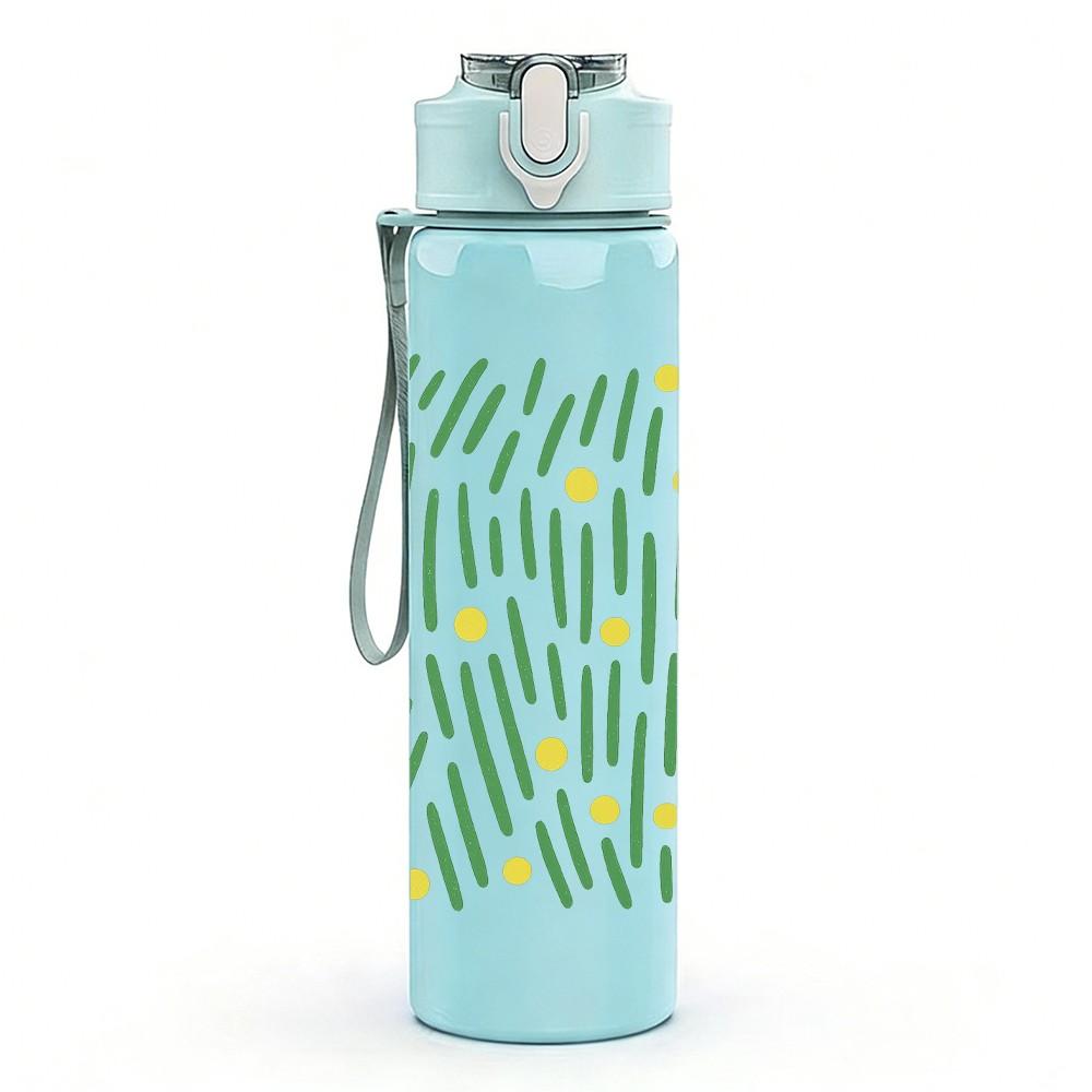 1PC Light Green Leaf Linear Texture 750ml Color Plastic Sports Water Bottle Leakproof Flip Straw Lid For Sports Office Home Use