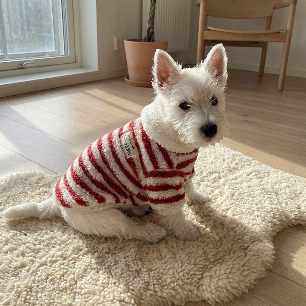 Polar Fleece Dog Striped Hoodie Thick Warm Dog Pullover Casual Pet Overalls  Small Dogs