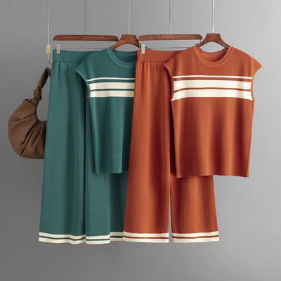 Outono inverno vento preguiçoso solto gola alta pulôver camisola terno feminino cor sólida manga longa malha calças largas perna conjunto de duas peças