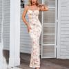 Women's Square Neck Sleeveless Maxi Dress Slim Fit High Waist Floral Print Tie Strap Mermaid Backless Sexy Summer Party Dress