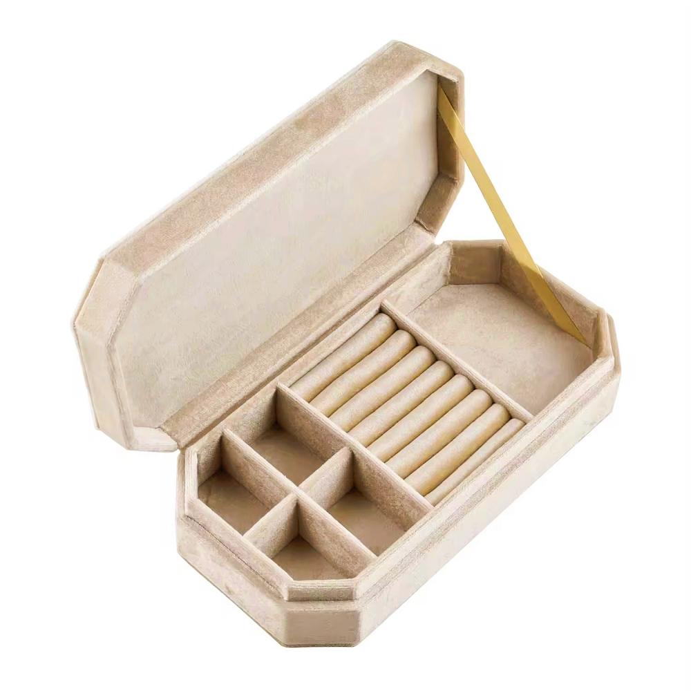 New Octagonal Luxury Velvet Jewelry Box Multi-Compartment Portable Travel Ring Earrings Necklace Jewelry Storage Box Custom Logo