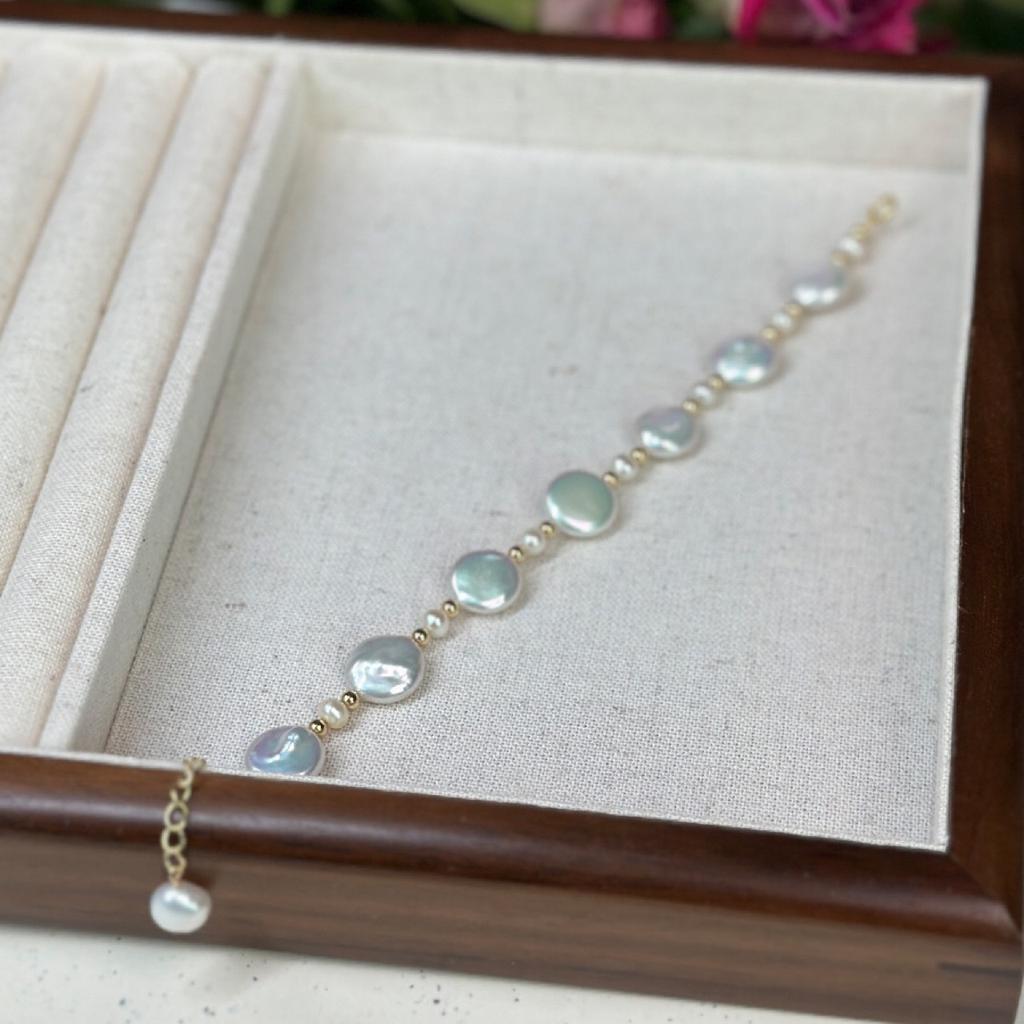 High Quality 100% Natural Button Freshwater Pearl 14K Gold Filled Ladies Short Beads Chain Bracelet Best Gifts No Fade