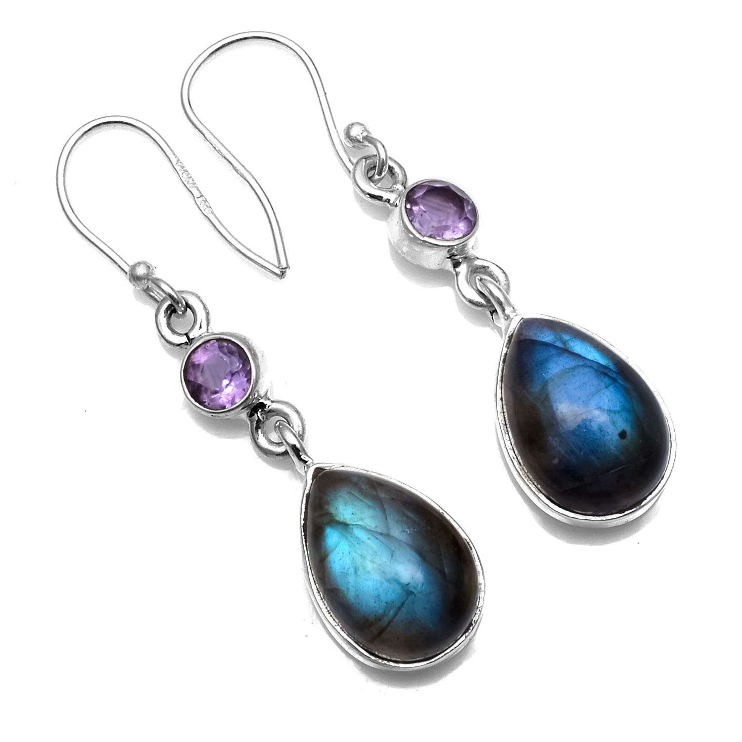 

Labradorite, Amethyst Gemstone Earrings Solid 925 Sterling Silver Handmade Earrings Jewelry Gift For Women And Girls E-1068