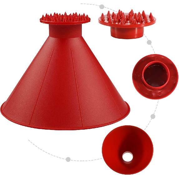 CLESDF Magical Car Ice Scraper With Funnel,2 Pack Cone Windshield Ice Scrapers,Round Snow Scraper For Car(Red)