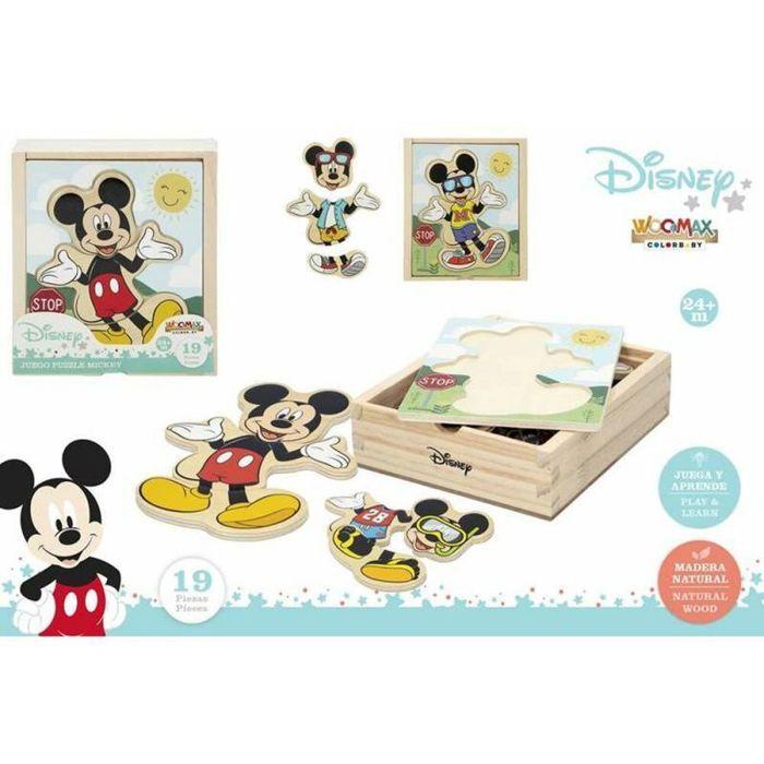 Puzzle Colorbaby - 48723 - WOOMAX Disney Puzzle En Bois Costumes 19 Pieces-12,5 X 14 cm-Mickey, , Multicolore, Trajes