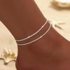 2pcs Sparkling Ankle Chain Adjustable Thin Foot Chain Gifts Double-Layer Anklet Summer Beach