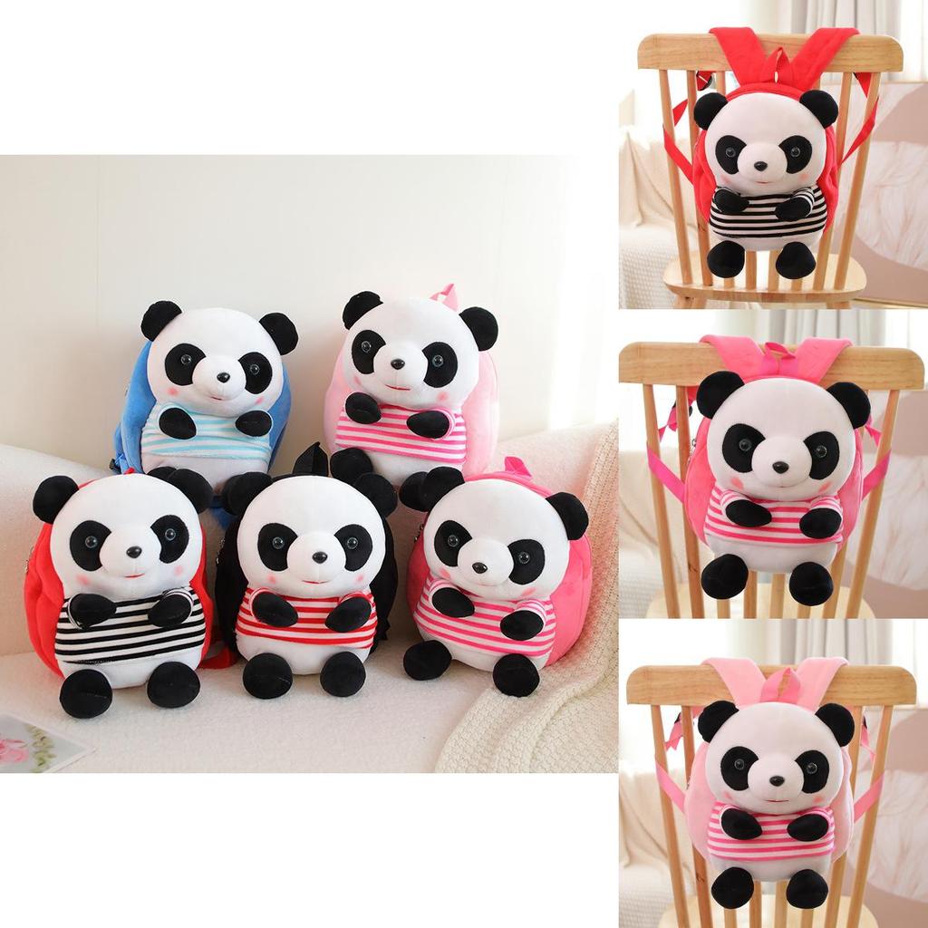 Cute Panda Cartoon Kids Backpack With Short Plush Material For School And Travel
