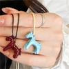 Colorful Horse Pendant Long Necklace for Women's Adjustable Sweater Chain Jewelry Fashion Accessory