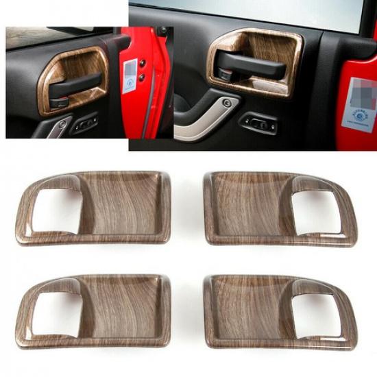 4pcs Inner Door Handle Bowl Cover Trim for Jeep Wrangler JK 2011-2017 Wood Grain