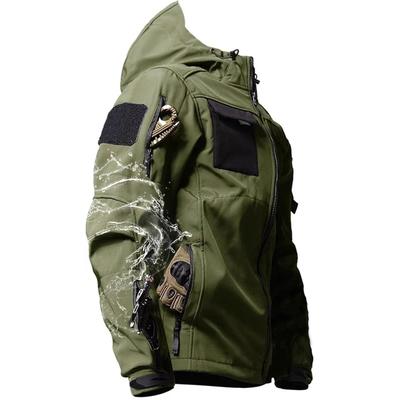 Veste Softshell d'extérieur YKS JOOB pour homme, doublée polaire, pour temps froid, tactique, déperlante, coupe-vent, à capuche, verte, taille S
