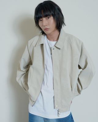Inexcis Twill Nubuck Leather Bomber (Ivory)