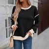 Women's Fashionable Round-Neck Wool Blend Long-Sleeve Color-Blocked Oversized Top