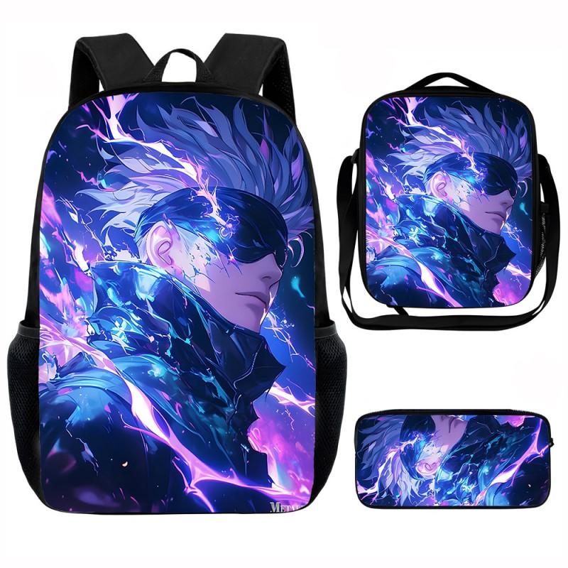 Set Zaino Scolastico Cartone Animato Anime Bambini Leggero Ergonomico Borsa a Spalla Doppia Con Portapranzo Astuccio Tessuto Oxford