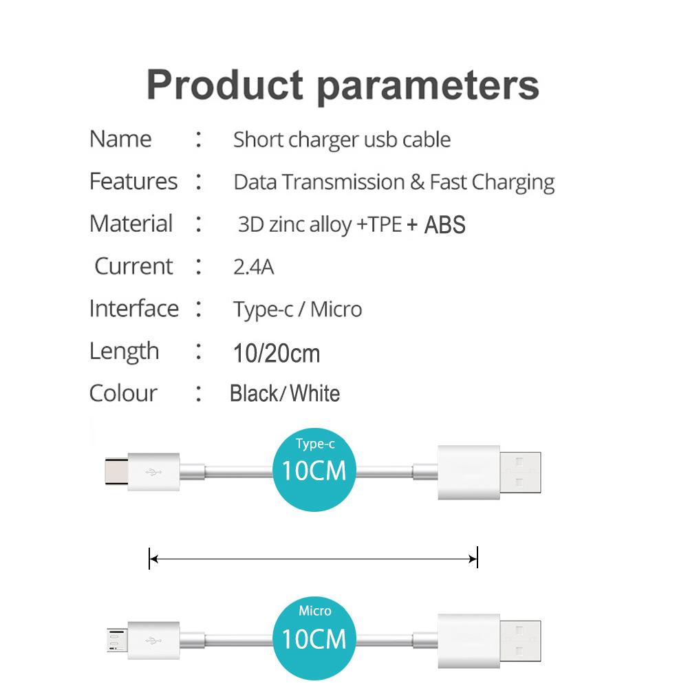 Type C Micro USB Cable 10/20cm Short Fast Charging For Samsung Xiaomi  Android Phone Sync Data Cord USB Adapter Wire