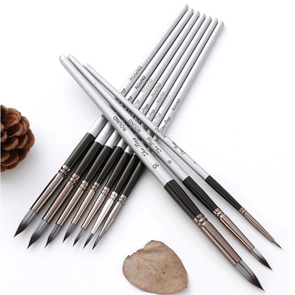 10Pcs/Set Wooden Handle Paint Brushes Nylon Drawing Kit  for Acrylic Oil Painting