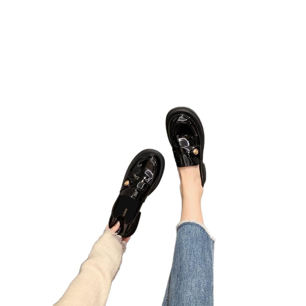 British style thick-heeled loafers, one-pedal commuter small leather shoes for women's 2025 summer new JK uniform single shoes in stock