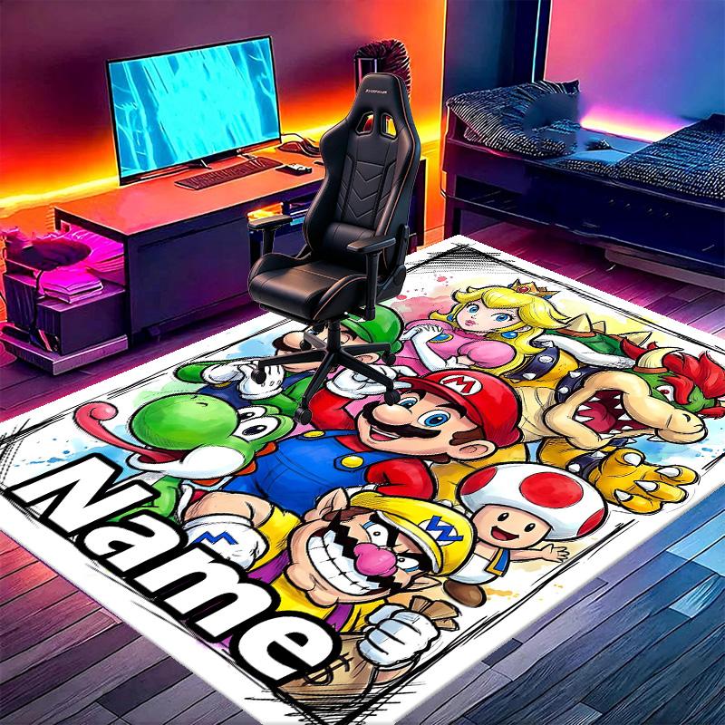 Custom Name Personalized Super Mario Print Carpet, Versatile Home Decor Rug, for Playroom, Apartment, Balcony, Entryway, Hallway Gift