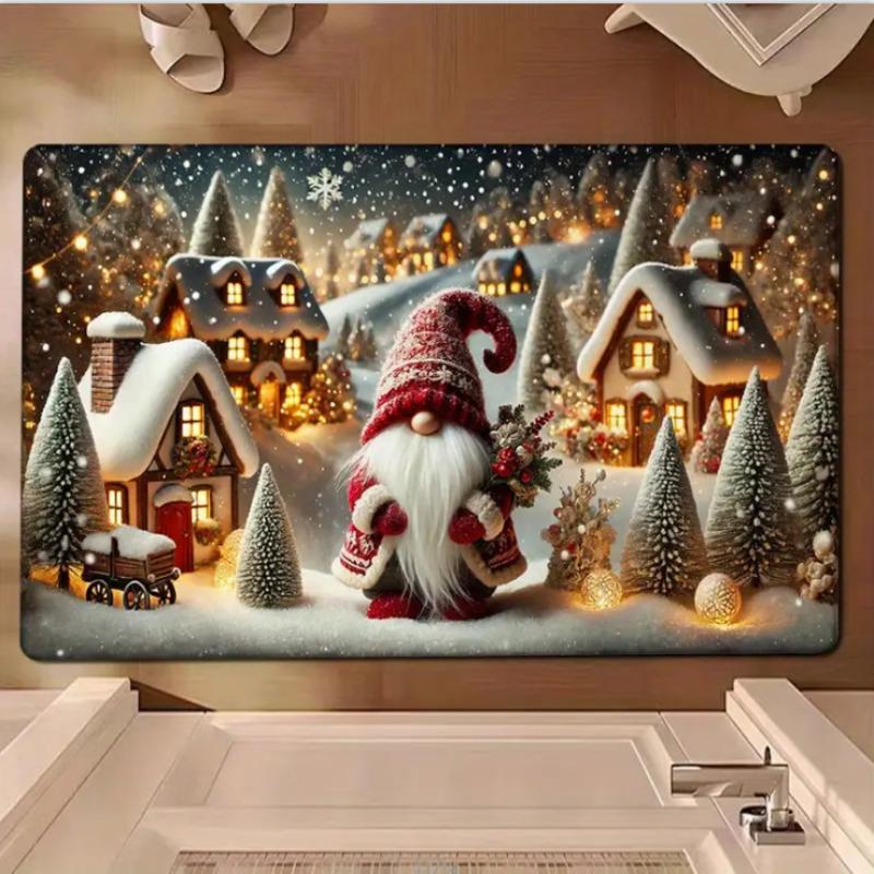 Christmas Themed Door Mat Gingerbread/Santa/gnome Print Floor Mats,Non-Slip Welcome Rugs for Home Entryway & Holiday Decor