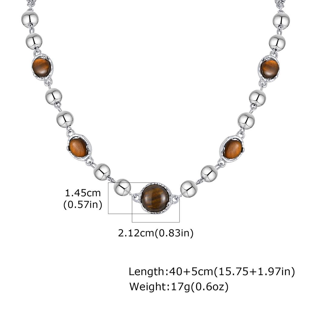 Tiger Eye Beaded Necklace for Men Boys,Hip Hop Natuiral Brown Stone Splicing Metal Beaded Collars,Cool Rock Punk Jewelry Gifts