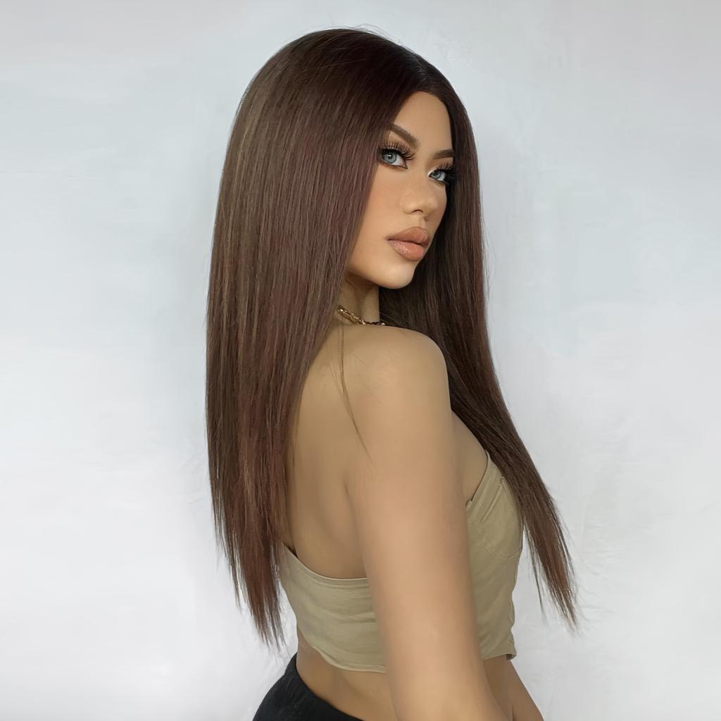 ALAN EATON Lace Front Wigs Long Straight Hair Dark Brown Wig Daily Use Party Wig for White Women Heat Resistant