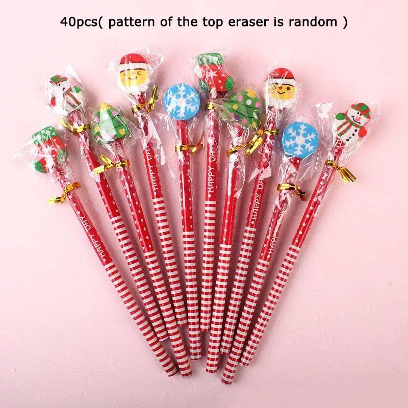 

WTEMPO Striped Pencils Set with Christmas-Series-Pattern Top Erasers Students School Supplies Prize Gifts Christmas Back-to-school Stationery 40pcs красный