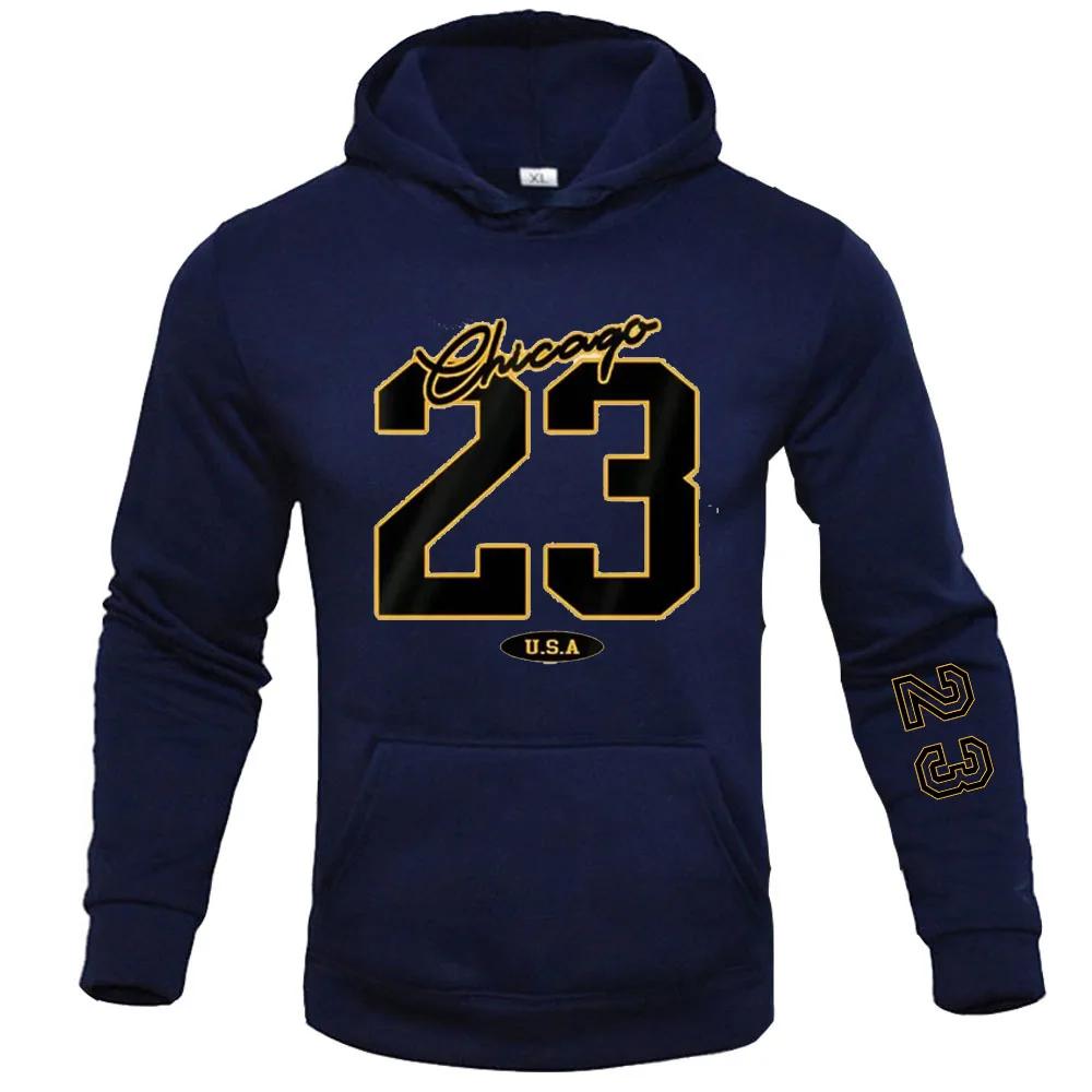 23 USA Art Letter Design Man Clothes Street Style Fleece Sweatshirts Autumn Casual Hoodies Fashionable Crewneck Pullovers