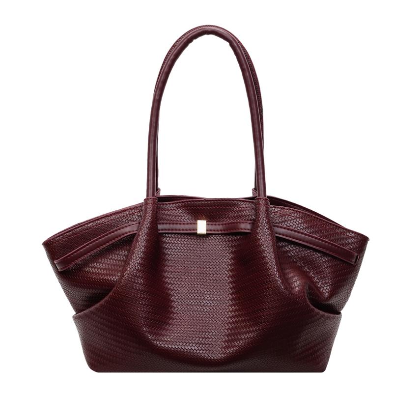 

Textured Pu Tote Bag with Top Handle Large Capacity Fashion Everyday Shoulder Bag червоний