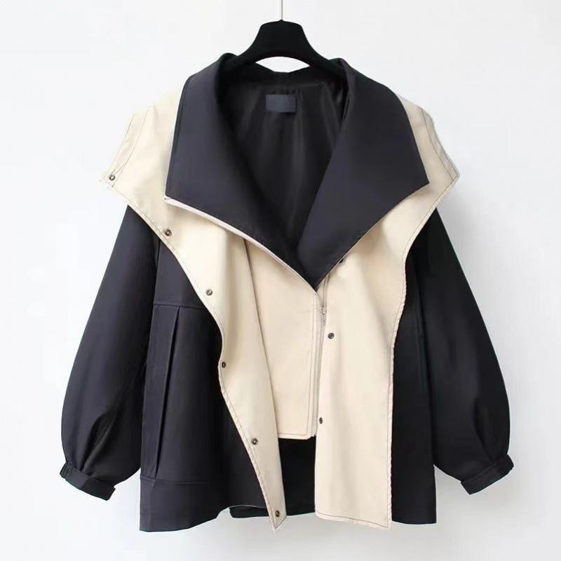 Taillenkollektion Mittellanger Windbreaker Koreanische Version Damen Frühling und Herbst Freizeitmantel XXL schwarz