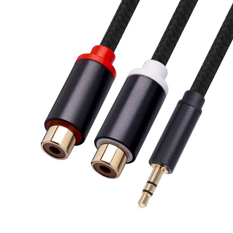 3.5mm Male To 2RCA Female Audios Adapter with Gold Plate Terminals Braide AntiInterference Design for Crystal Audios