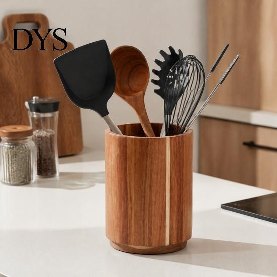 Countertop Spatula Storage Rack 360 Degree Rotating Wood Kitchen Utensil Holder, Large Capacity Cooking Tool Space Saving Organizer, Stable