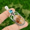925 Silver Natural Butterfly Jasper Swiss Blue Topaz Bezel Boho Pendant Jewelry