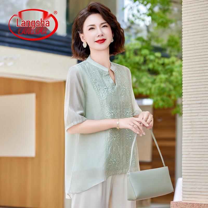 

LangSha Stylish Mom s Tencel Blend Short Sleeve Blouse 4XL