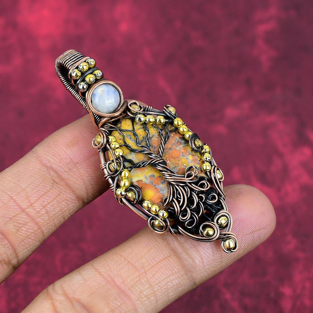 Tree of life maligano jasper pendant copper wire wrapped gemstone jewelry rainbow moonstone pendant handmade unique pendant anniversary gift