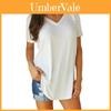 Stylish Women's Short Sleeve V-neck Hem Loose Casual Tee T-shirt For Summer Days