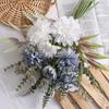 Artificial Dahlia Flower Bouquet Faux Silk Floral Arrangements with Eucalyptus Leaves for Dining Table Centerpieces DIY Wedding Bridal Bouquet