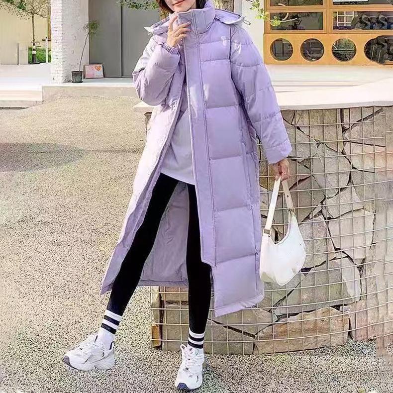 

Женская длинная легкая пуховая куртка осень-зима с капюшоном, свободная, прямая, большого размера, белое утиное пуховое пальто с воротником-стойкой, большим карманом, однотонная XXXL фиолетовый