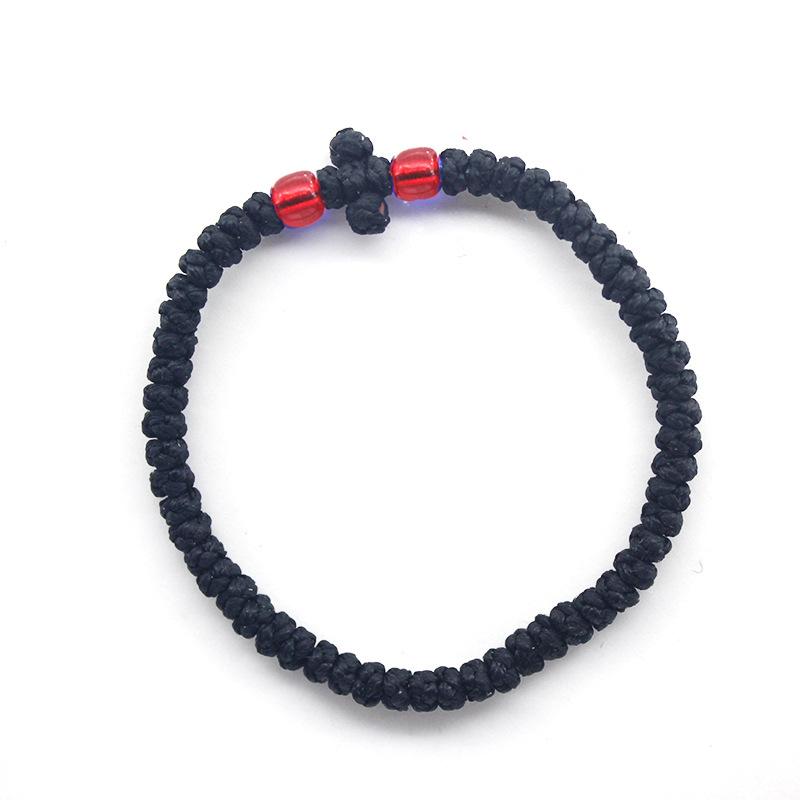 Eastern Orthodox Adjustable Prayer Rope, Hand Knotted Cord Bracelet With Geometric Cross Decor Unisex Multiple Color Options
