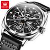 OLEVS 6685 OEM Custom Logo Relogio Luxuriös Skelett Durchbrochen Luminous Sport Echtsleder Automatisch Mechanische Uhr für Mann