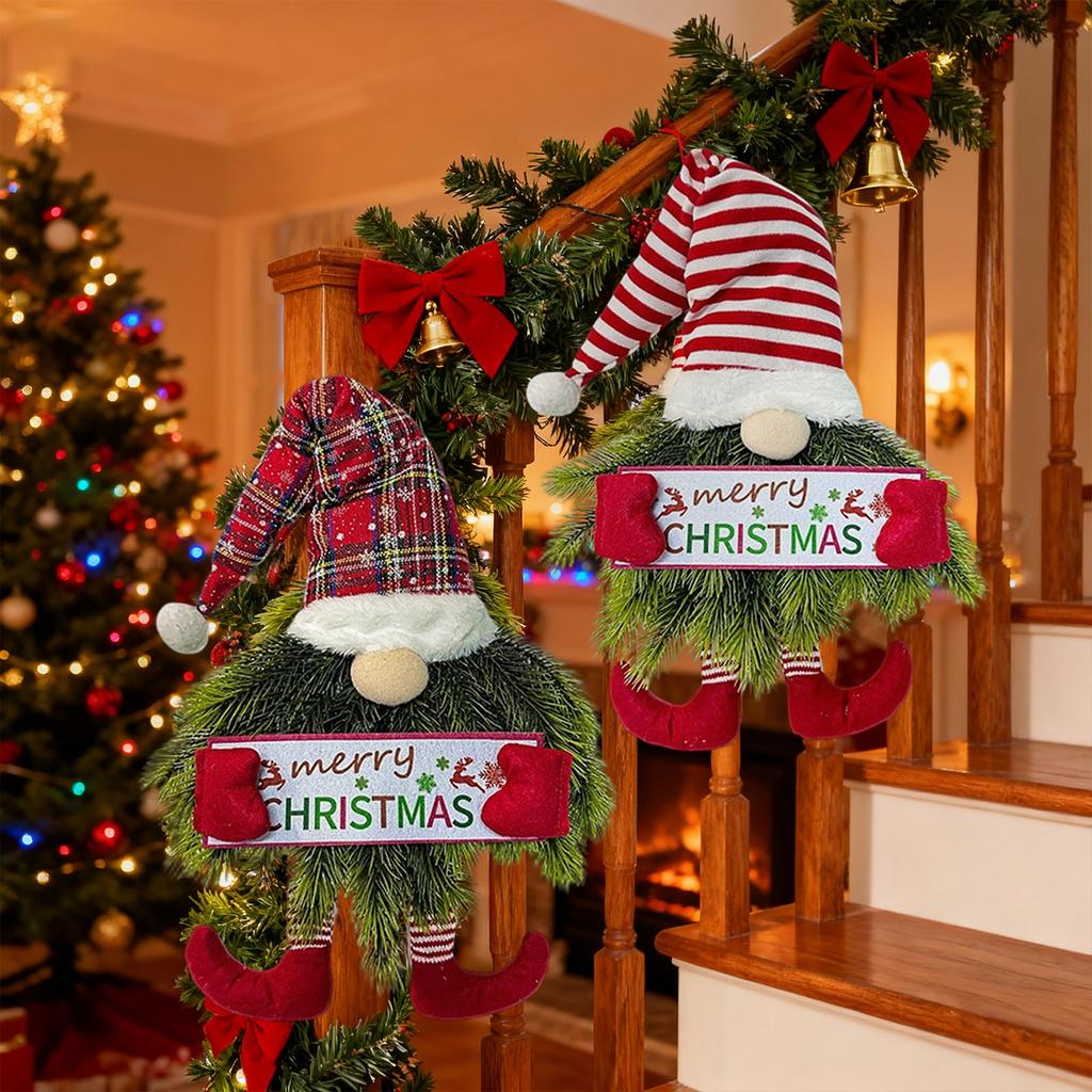 Christmas Wreath Needle Christmas Door Wreath Gnome For Window, Hanging Ornament Swedish Tomte Christmas Decorations Wreath For Room Window Porch