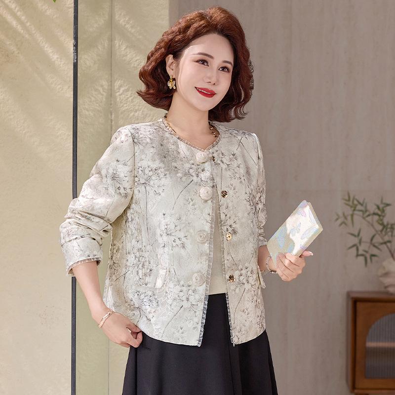Elegant Chinese Style Spring & Autumn Jacket for Middle-Aged and Elderly Women - 2026 Fashionable Short Cardigan Top