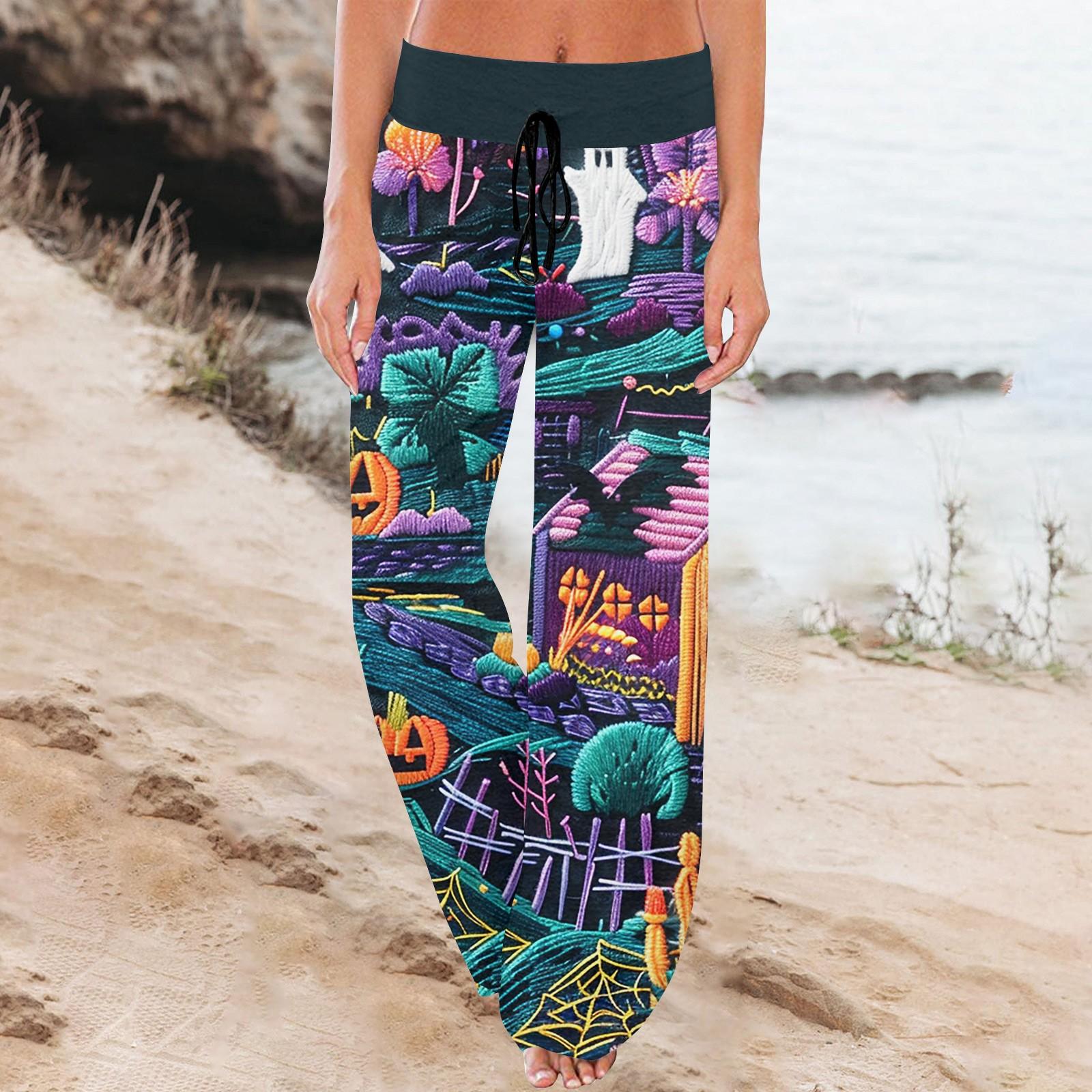 

Женские спортивные брюки, спальные брюки, напечатанные широкие брюки на шнурке, повседневные брюки с карманами L тёмно-синий