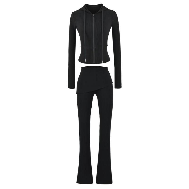 Sexy Y2K Tracksuit Set Cropped Hoodie Flared Sweatpants Women Gym Workout