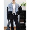 Short Spliced Denim Knitted Double-sided Cardigan Autumn and Winter New Loose Temperament Sweater Jacket Women