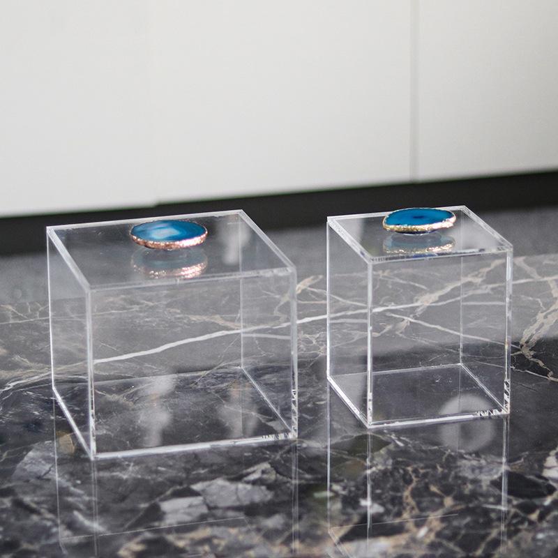 Modern Simple High-transparency Acrylic Dust-proof Storage Box Ornaments Model Room Art Imitation Agate Jewelry Display Square Box