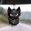 Black Stylish Cartoon Cat Acrylic Pendant Ideal For Car Enthusiasts Decoration