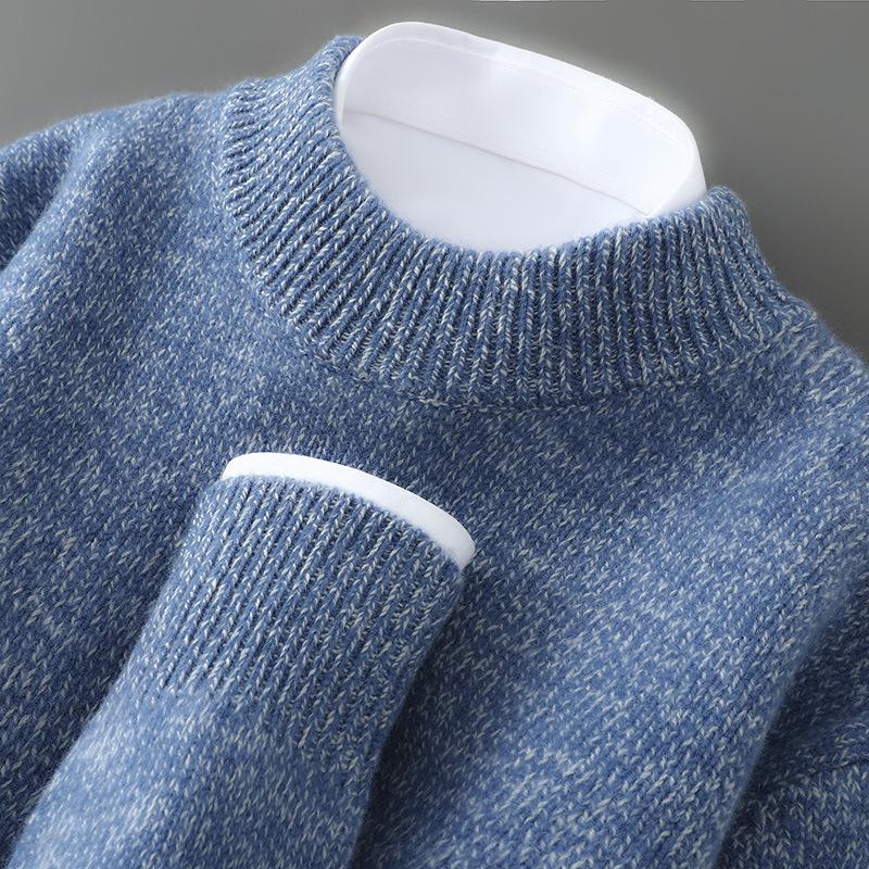 Men's Double-Strand Thickened Pure Wool Half-High Collar Loose Pullover Sweater for Autumn/Winter