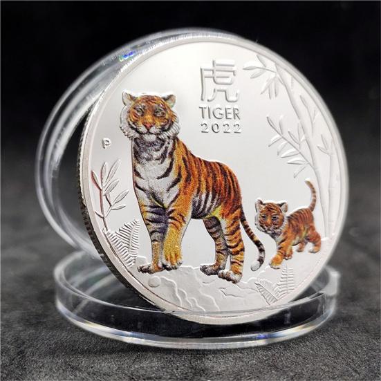 Moneda Conmemorativa 2022 Decorativa Patrón de Tigre Acero Excelente Regalo Hermosa Moneda para Fiesta
